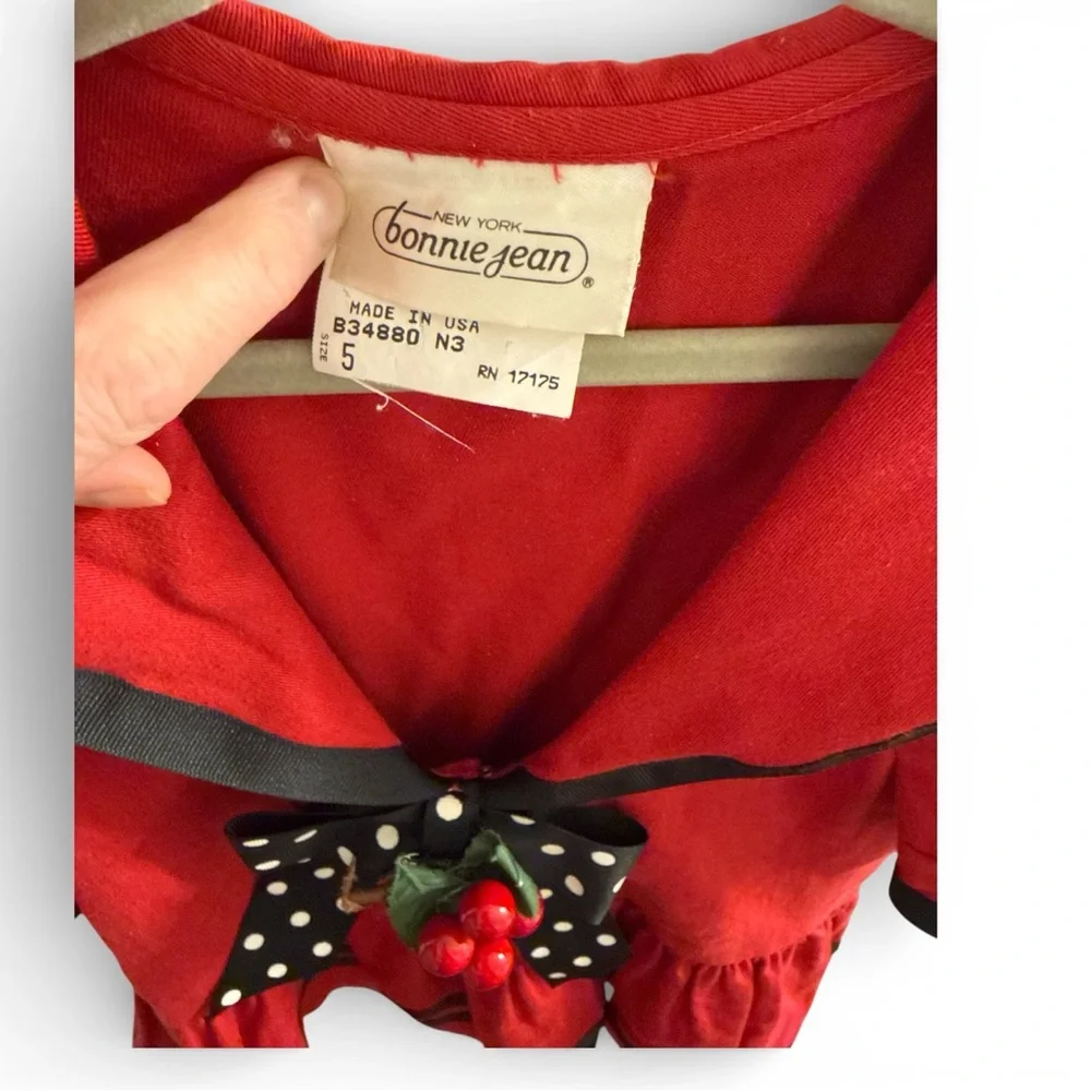 Vintage Bonnie Jean Red and‎ Black Sailor Dress VTG Made in USA Cherry Bow